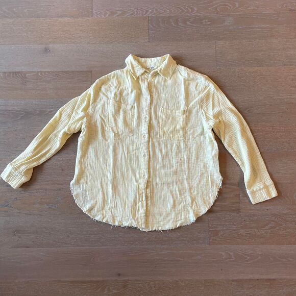 Women’s OVERSIZED yellow button up Size Small - Picture 1 of 5